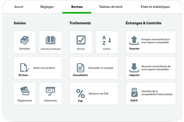 Capture d'écran de l'onglet Bureau du logiciel