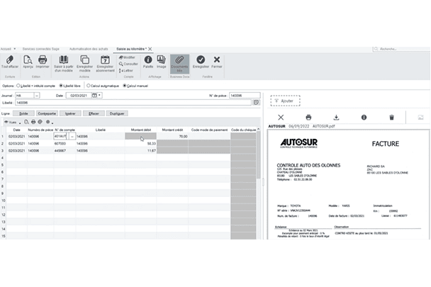 Capture d'écran d'un exemple de gestion de facture