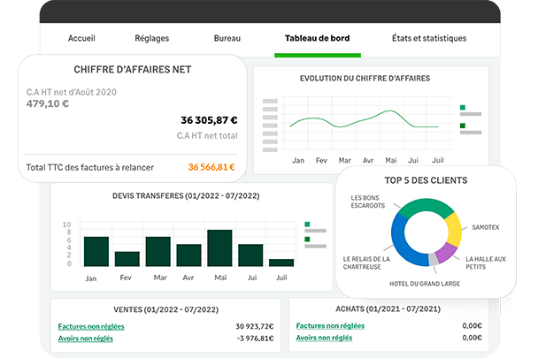 Capture d'écran de l'onglet Tableau de bord du logiciel